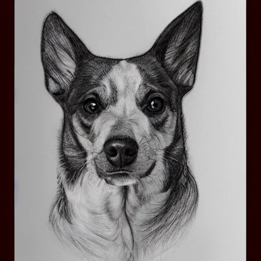 Image similar to a detailed drawing of a dog with a ceiling fan as a head
