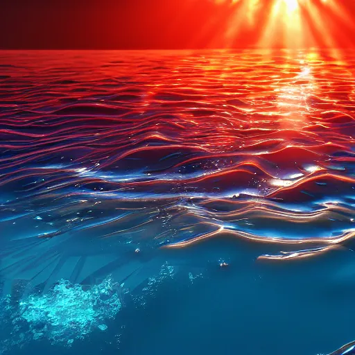 Prompt: stunning ultra realist waves underwater curiosities reflections and refractions on the ocean, symmetry accurate features, focus, very intricate ultrafine details, blue purple aqua colors, award winning masterpiece, octane render