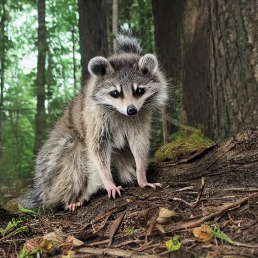 Prompt: Frank Dillane in a forest petting raccoons