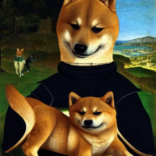 Image similar to a shiba inu knight renaissance painting