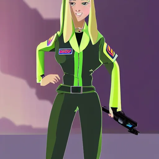 Prompt: a futuristic female security guard in american animation style