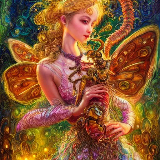 Image similar to portrait of a cute pretty scorpion fairy, fantasy, whimsical, art by josephine wall and chengwei pan, intricately detailed, highly detailed, luxurious, elegant, clean, trending on artstation