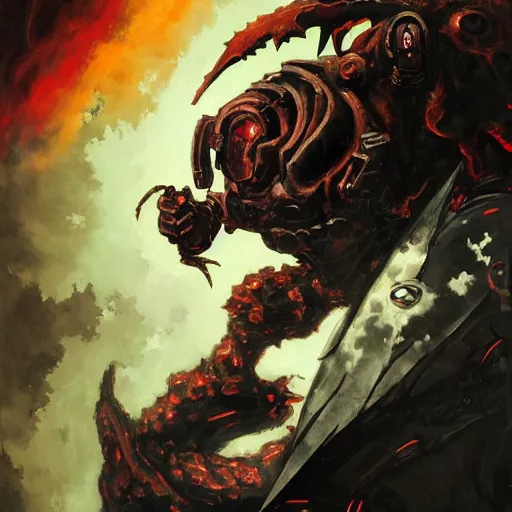 Image similar to doom slayer, painted by tsutomu nihei, painted by stanley lau