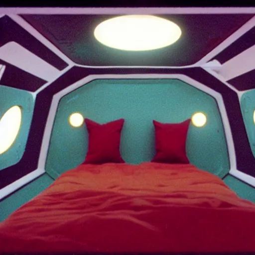 Image similar to A Wes Anderson style interior of a space ship from 2001: A Space Odyssey