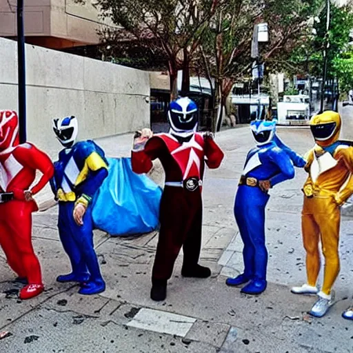 Image similar to homeless power rangers, candid photo