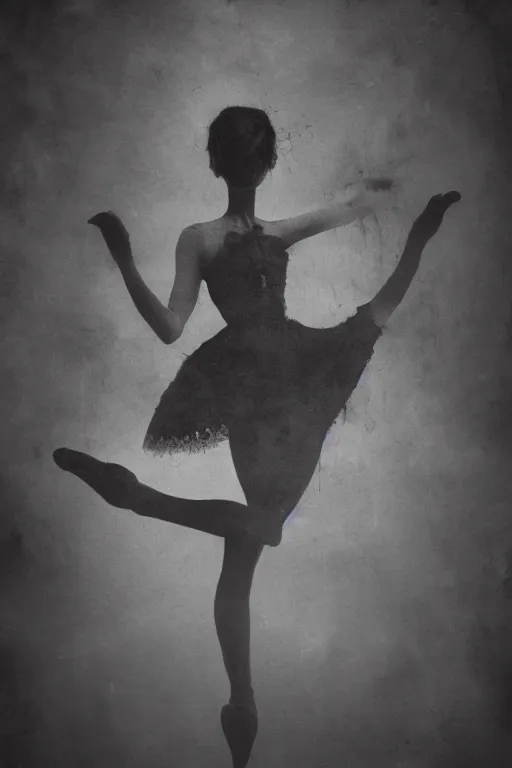 Prompt: dark ballerina, emil melmoth, concept art, deviantart, dark, 3 5 mm, chiaroscuro, surrealist, victorian, mist, dark, seen from below