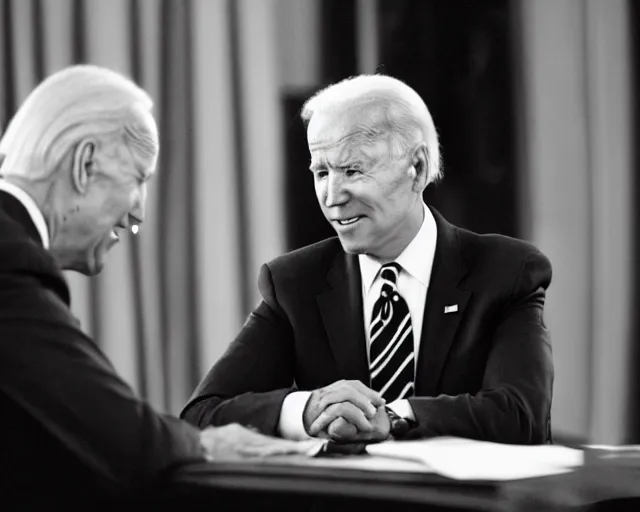 Image similar to president joe biden face to face with president joe biden, nikon 3 5 mm, photograph