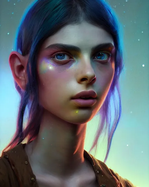 Prompt: fantasy rainbow portrait of sonia ben ammar, caramel. rugged, highly detailed, intricate background, complex 3 d render by ilya kuvshinov, peter mohrbacher, greg rutkowski, simon stalenhag, thomas kinkade, victo ngai. unreal engine, blender, octane, ray tracing. sharp focus, masterpiece, post processing, deviantart