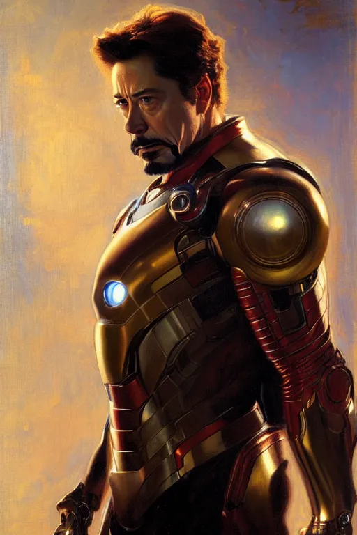 Image similar to tony stark, highly detailed painting by gaston bussiere, craig mullins, j. c. leyendecker 8 k