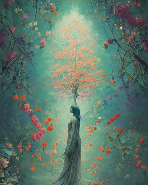 Prompt: Delaunay's floral tree wallpaper, chinoiserie pattern, peter mohrbacher, alena aenami