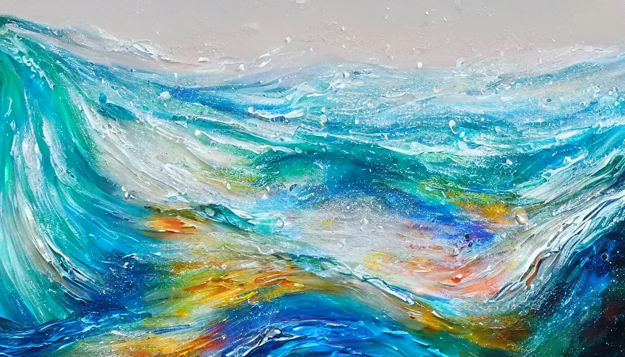 ocean, water, painting on canvas, watedrops, water Stable Diffusion