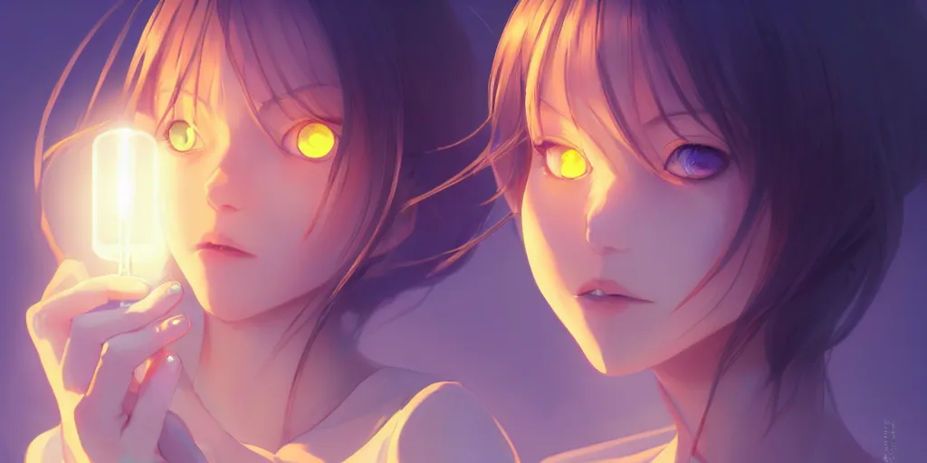 Image similar to a beautiful nordic anime woman holding a light source inside her hands, expert high detail concept art, character design, perfect proportions defined faces, vivid colors, photorealistic shaded lighting poster ilya kuvshinov, katsuhiro, makoto shinkai, wlop, loish and clamp style, trending on artstation, best selling artist