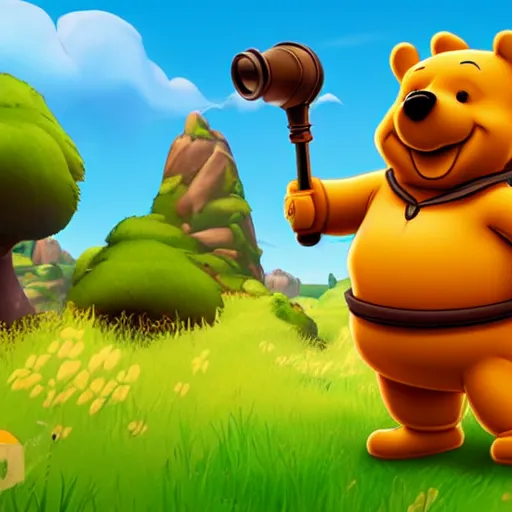 Prompt: winnie the poo as a fortnite skin