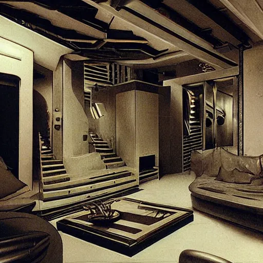 Image similar to bachelor pad with interior design by h. r. giger