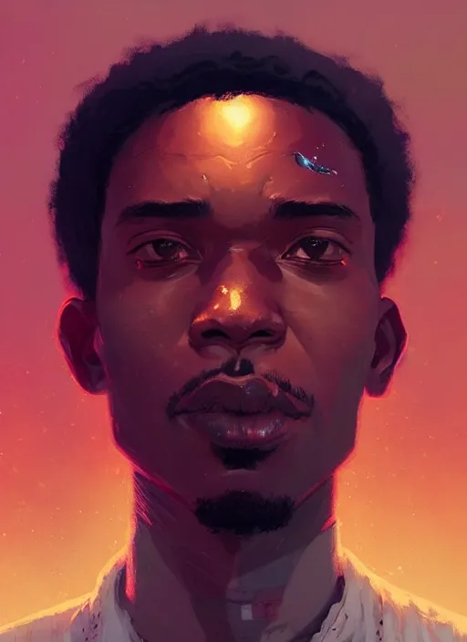 Image similar to dream highly detailed portrait of a black man looking confused, unaware of his surrounding, magnificent, photographic realistic background, by atey ghailan, by greg rutkowski, by greg tocchini, by james gilleard, by joe fenton, by kaethe butcher, trending on instagram, award winning details