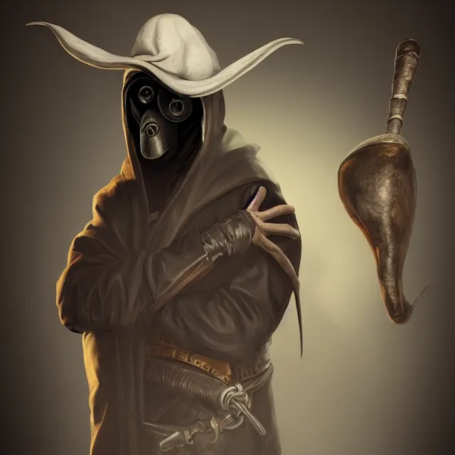 Prompt: a portrait painting of a bubonic plague doctor octane render