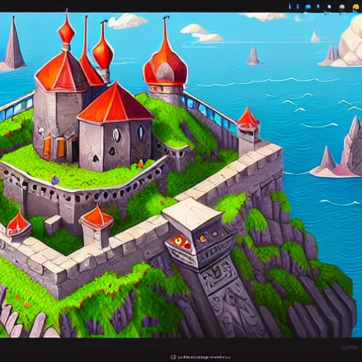 Image similar to flying castle location. game illustration, gamedev, game, design, mobile, aerial view, isometric, blizzard, playrix, nexters, intricate, elegant, pixel perfect, fantasy, highly detailed, digital painting, trending on artstation, sharp focus, by irina knk, by ann bruhanova, by zze festa, by tatiana gromova, 4 k