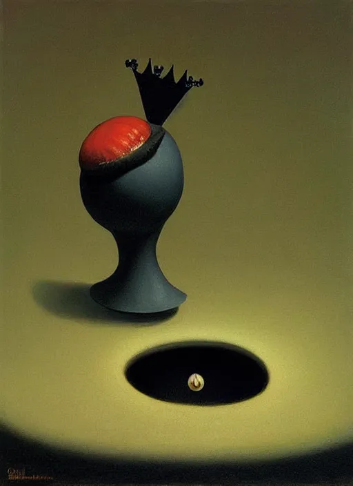 Prompt: Oil painting - a regular earthworm with a tiny little crown peeking out form a hole, Masterpiece, Edward Hopper, Mark Ryden, Wolfgang Lettl highly detailed, hints of Yayoi Kasuma