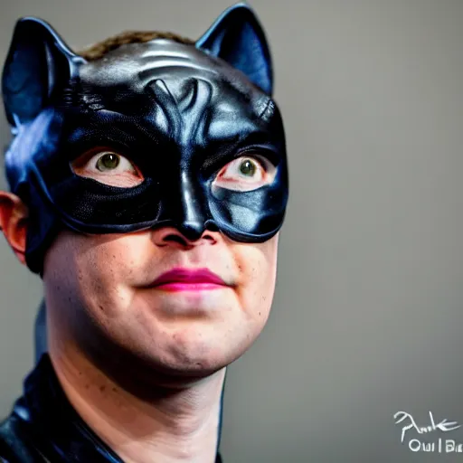 Image similar to Mark Zuckerberg as Catwoman, 105mm, Canon, f/4, ISO 800, 1/200s, 8K, RAW, symmetrical balance, Dolby Vision, Aperture Priority