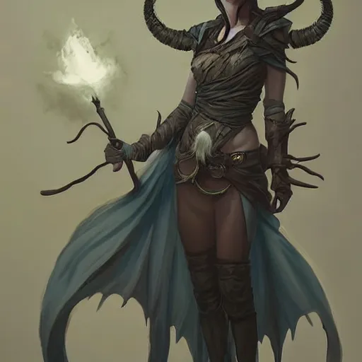 Image similar to Tiefling Druid with tiefling tail D&D, fantasy, full body portrait, highly detailed, digital painting, artstation, concept art, sharp focus, illustration, art artgerm by greg rutkowski