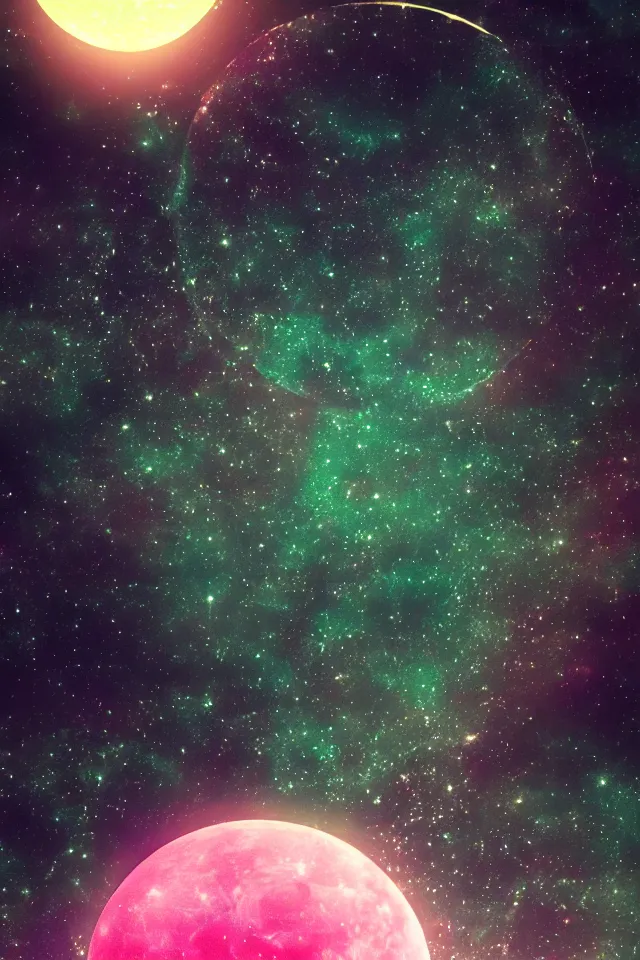 Image similar to the neon vaporwave moon on a space background, stars and nebula, phone wallpaper, highly detailed, 4 k