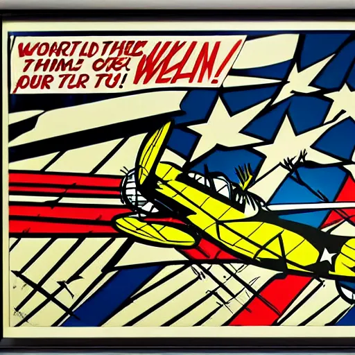 Image similar to world war 2 comic panel by roy lichtenstein, pop art,