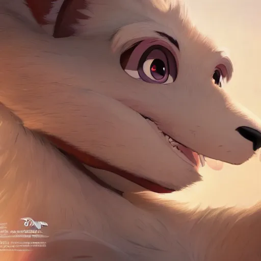 Prompt: animation still frame of an attractive anthropomorphic furry in an awesome pose, high angle closeup portrait disney, pixar, bloom, medium shot, dramatic lighting, in the style of studio ghibli, j. c. leyendecker, greg rutkowski, artgerm