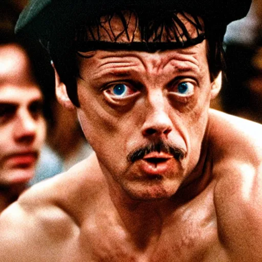 Image similar to Steve Buscemi as Rocky Balboa, movie still