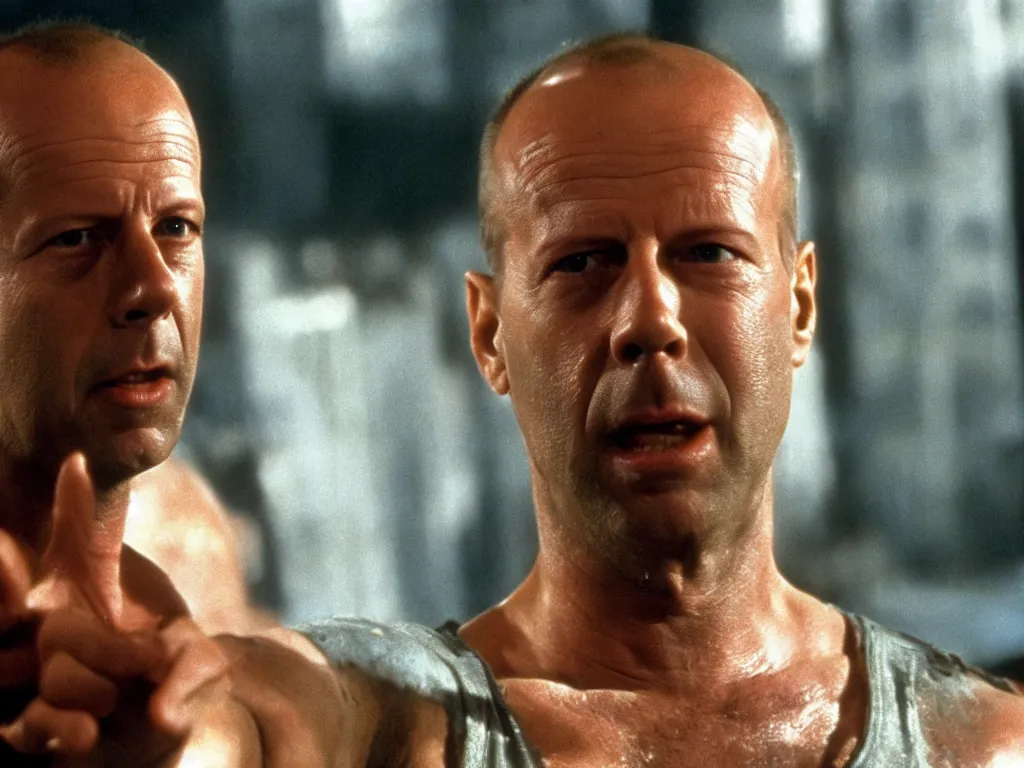 Prompt: bruce willis in die hard 1 9 8 8