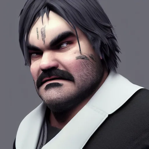 Image similar to jack black with white hair and a scar around around his left eye, an ambient occlusion render by chen jiru, cgsociety, net art, anime aesthetic, daz 3 d, behance hd