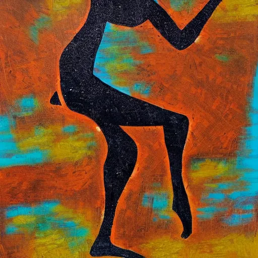 Prompt: african woman dances furiously for rain in a drought parched landscape, abstract art in the style of cubism ,