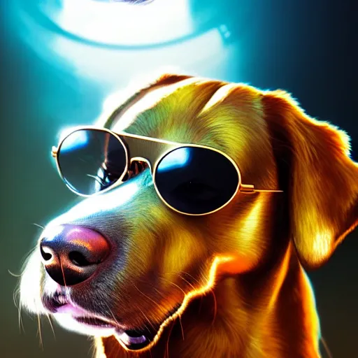 Prompt: an anthro dog wearing shiny sunglasses,digital art,ultra realistic,ultra detailed,art by greg rutkowski,photorealistic,detailed face,disco ball in background,high quality,4k,character concept