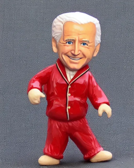 Prompt: a cute little plastic chibi statuette of joe biden in pajamas and sleeping cap, ebay listing, product picture, advertisement, thumbnail