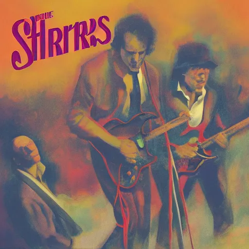 Prompt: Dire Straits playing and the crowd goes wild, cover art by Stephen Bliss, Boxart