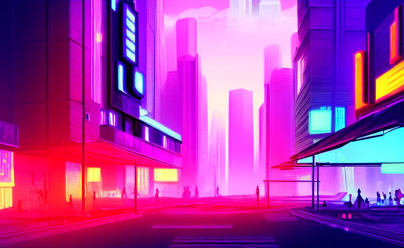 Prompt: downtown, vibrant lush neon lighting, beautiful volumetric-lighting-style atmosphere, futuristic atmosphere, intricate, detailed, photorealistic imagery, artstation