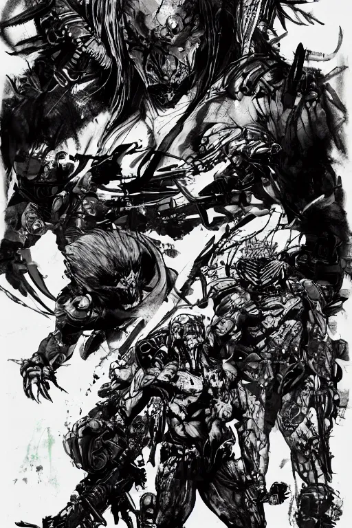 Image similar to predator concept art by yoji shinkawa, character concept sheet, white background, ink, trending on artstation, sharp focus, illustration, concept art, 8 k