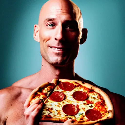 Prompt: johnny sins eating pizza, realistic photo, detailed face, cinestill