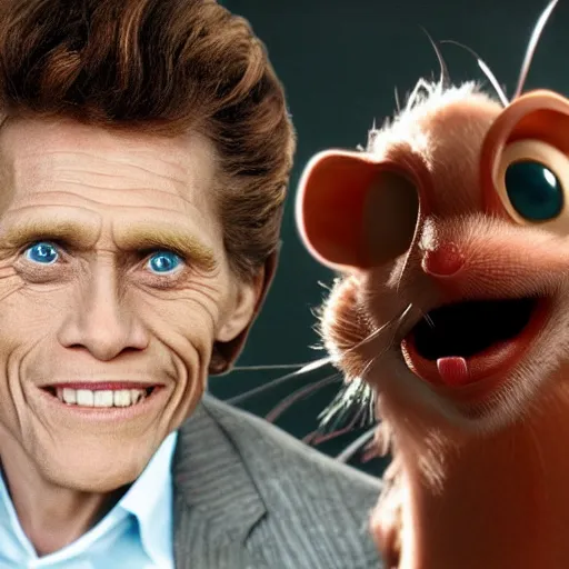 Prompt: william dafoe as an anthropomorphic singing rat