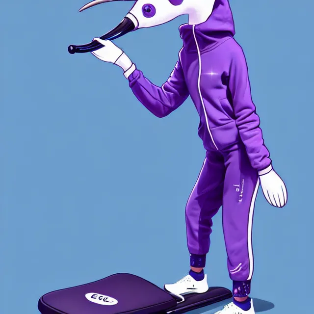 Image similar to epic professional digital art of a cute and adorable anthropomorphic anteater in a purple track suit using an exercise machine,, best on artstation, cgsociety, wlop, Behance, pixiv, astonishing, impressive, outstanding, epic, cinematic, stunning, gorgeous, much detail, much wow,, masterpiece.