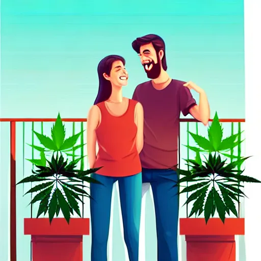 Image similar to couple happy on balcony. huge marijuana plant on balcony. sunny day. centered median photoshop filter cutout vector behance artgem hd jesper ejsing!