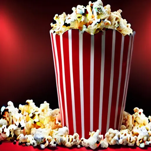 Prompt: photo of movie theater popcorn bucket overflowing