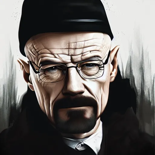 Image similar to walter white as a vampire, detailed digital art, painted by WLOP