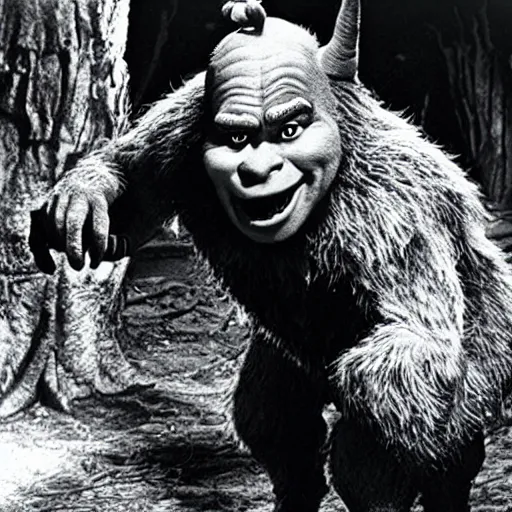 Image similar to film still of Shrek as a werewolf in The Wolf Man 1941