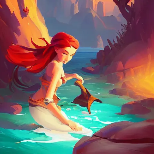 Image similar to painting mermaid treasure on sea of thieves game avatar hero smooth face median photoshop filter cutout vector, behance hd by jesper ejsing, by rhads, makoto shinkai and lois van baarle, ilya kuvshinov, rossdraws global illumination