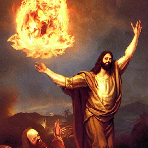 Image similar to jesus throwing fireballs at infidels