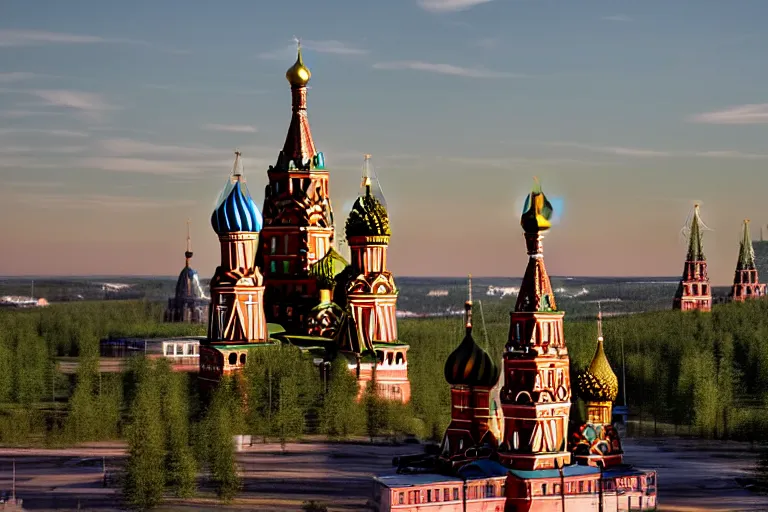 Image similar to real life russia, ultra realistic!!!, clear weather, golden hour, sharp focus