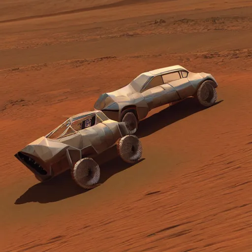 Image similar to vintage cars race on mars, lowpoly, 3 d