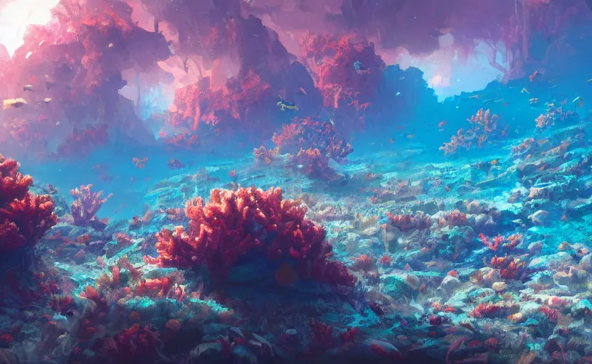 Prompt: A painting of a Coral Reef trending on artstation in the style of Greg Rutkowski