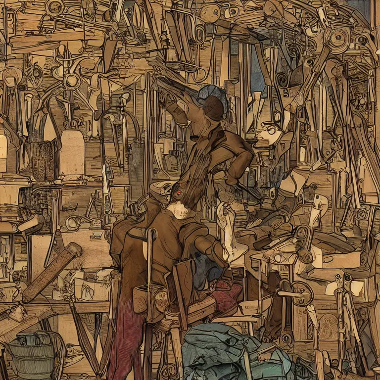 Prompt: a bad workman always blames his tools, highly detailed, 8 k resolution, visual art, art nouveau art