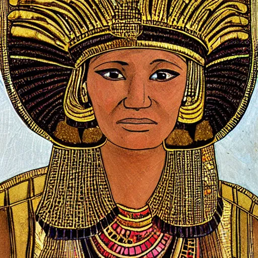 Image similar to egyptian elder woman with high detailed golden crown.